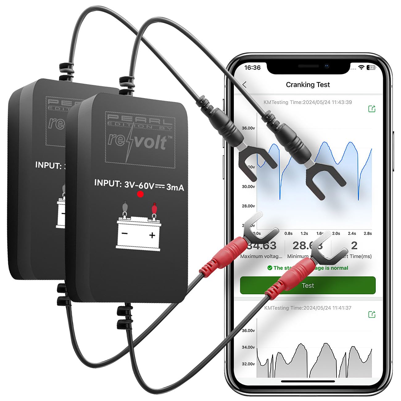 Lescars Batterie Monitor: 2er-Set Kfz-Batterie-Wächter mit BT, App, für Batt. mit 6-48 Volt (Batteriewächter 12V Bluetooth, Batterietester Batterieprüfer, Handy)