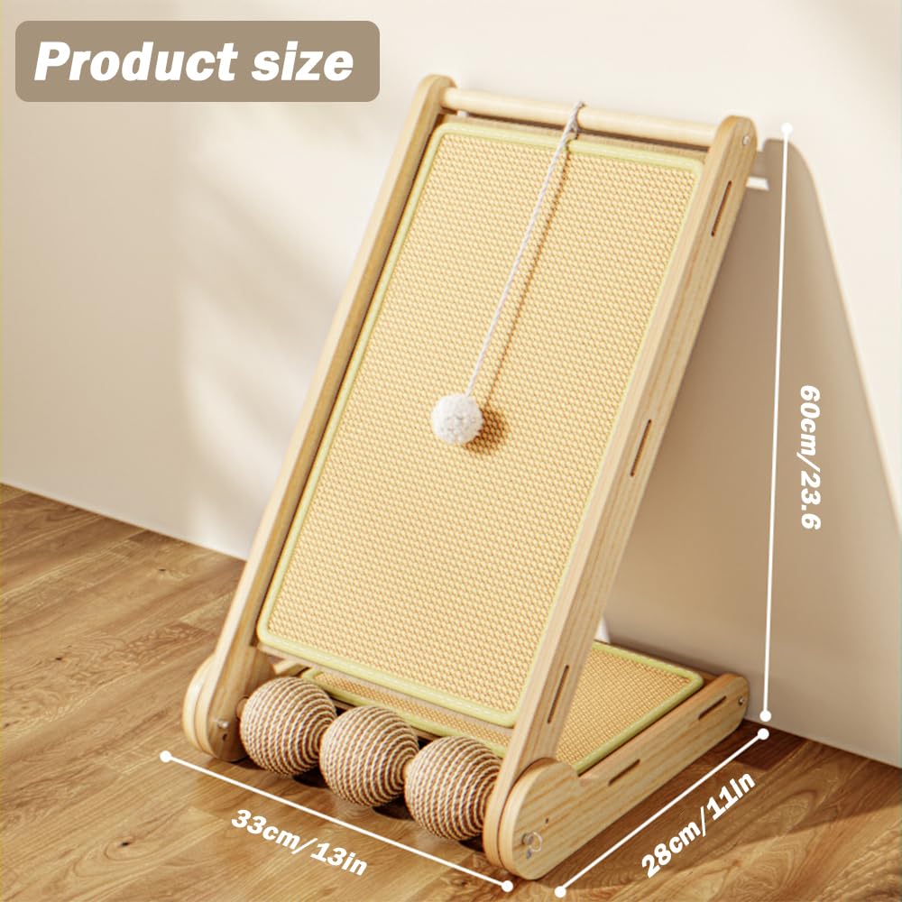 Rascador para gatos en forma de L, almohadilla para rascar gatos de pie con tapete rascador de sisal natural, almohadilla plegable para proteger los arañazos con juguete de bola para interiores (60 x