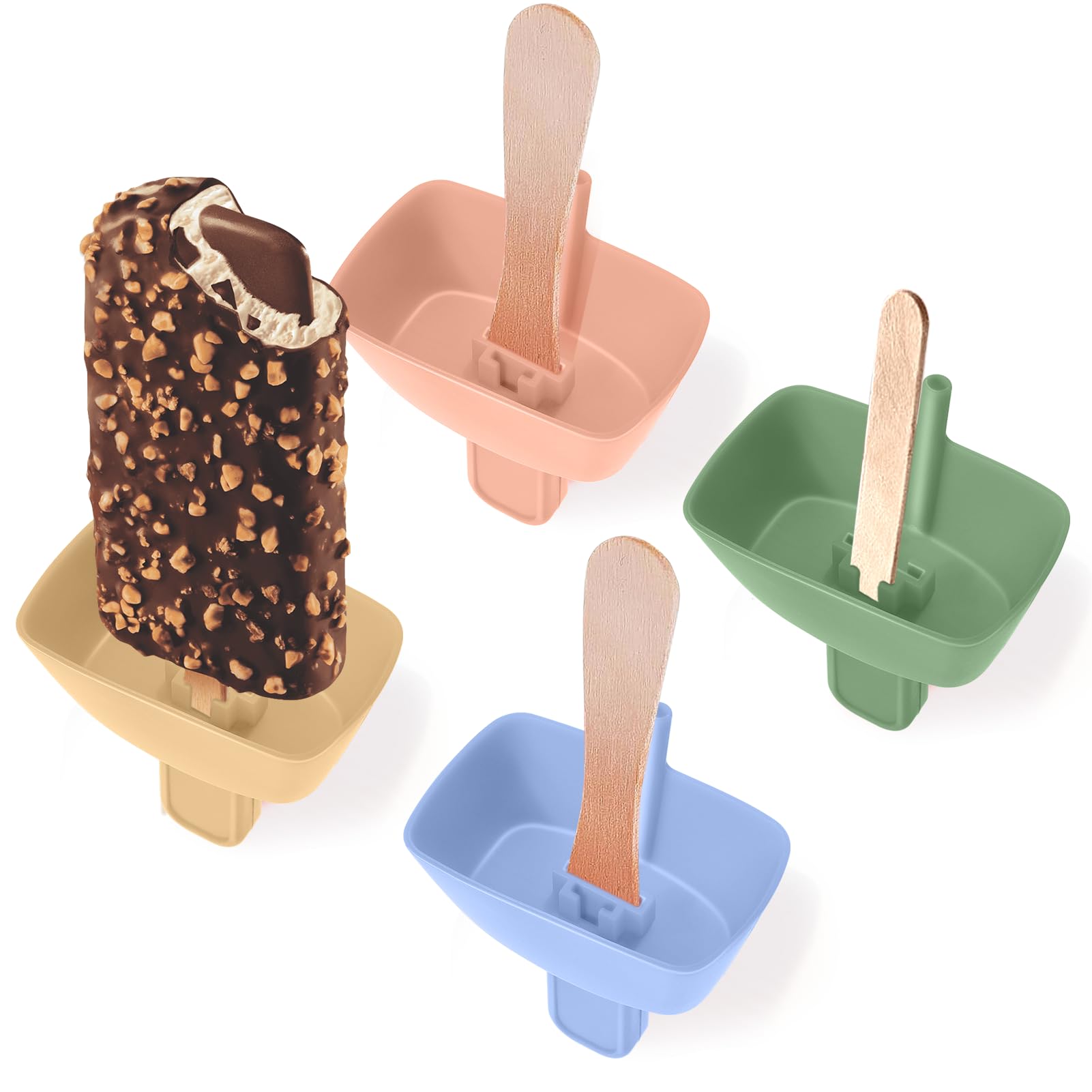 Juome 4Pcs Popsicle Holders for Kids - Reusable Silicone Popsicle Holder with Built in Straw Drip Free, Ice Pop Stick Holder for Toddlers No Drip, Frozen Treats Holders for Kids Mess Free