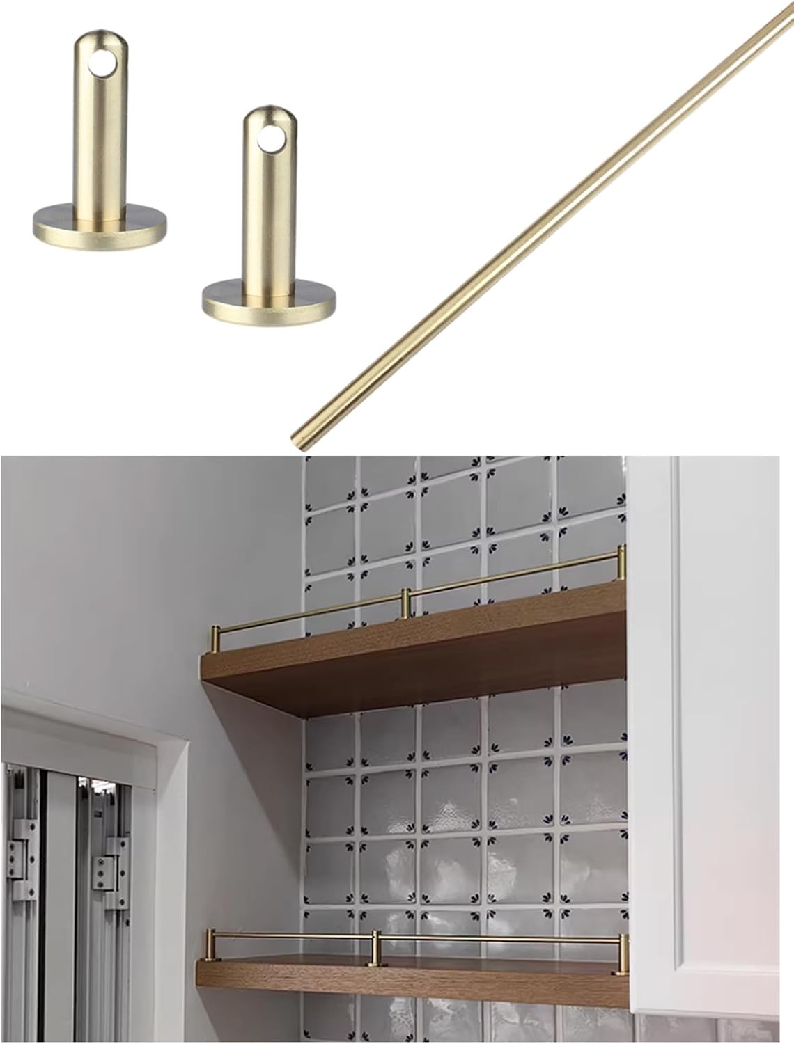 Decorative Metal Shelf Guard Rail Set, 60cm Tipping Safety Bar for Wood & Gallery Shelves, No Drilling Required, Circle Design, Cabinet Guardrail for Home & Office