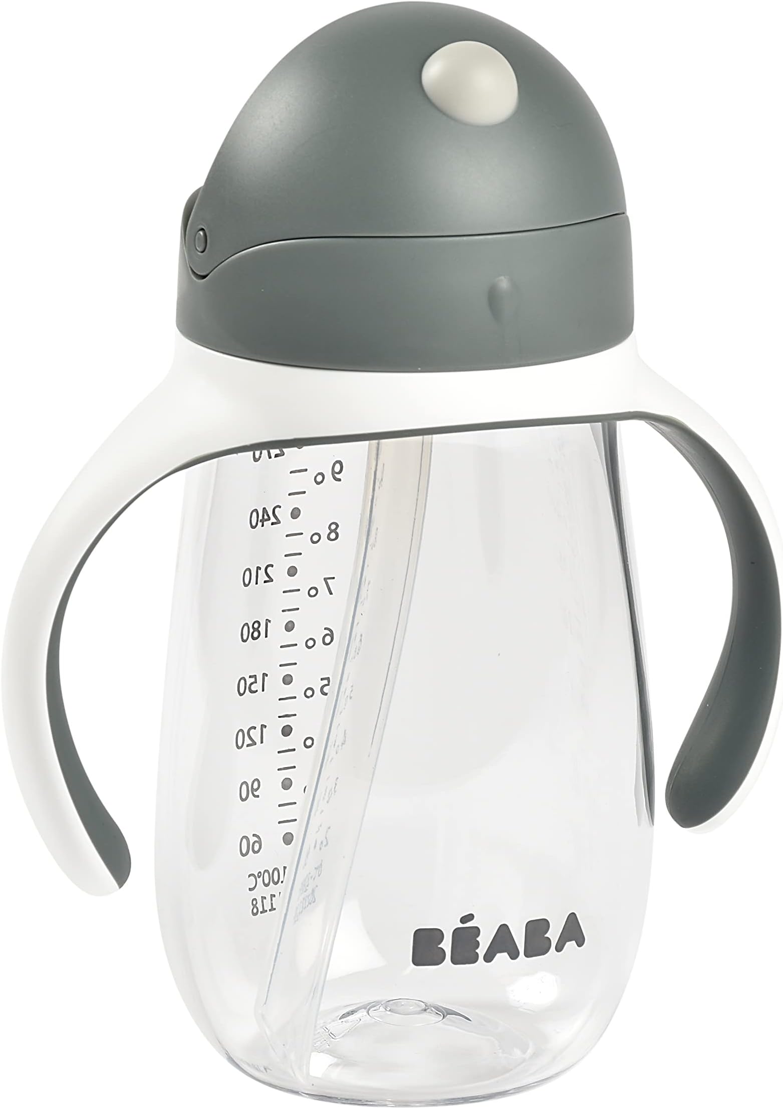 Beaba Straw Sippy Cup, Toddler Baby Straw Cup with Removable Handles, Leak and Spill Proof, BPA Phthalate Free, 8+ Months, 10 oz, Charoal