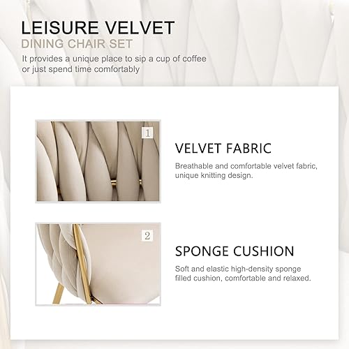 Miniatura 35 de Nrizc Juego de 2 sillas de comedor tejidas, sillas de comedor tapizadas de terciopelo con patas de metal dorado, sillas decorativas modernas para