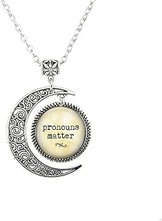 Pronouns Matter - Grammar Jewelry - Grammar Moon Necklace Yellow