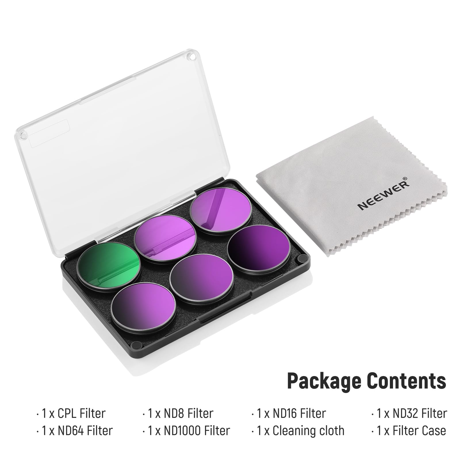 NEEWER Zestaw filtrów ND kompatybilny z DJI Osmo Action 3/4/5 Pro, 6 sztuk, ND8+ND16+ND32+ND64+ND1000+CPL, akcesoria do kamery sportowej, filtr neutralnej gęstości, wielowarstwowe szkło optyczne HD,