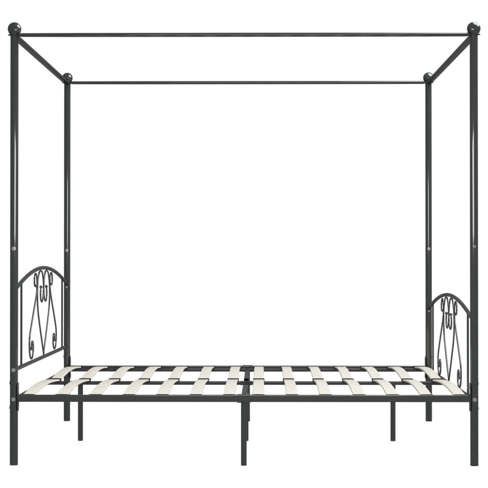Homgoday Letto a Baldacchino Grigio in Metallo 180x200 cm, Zanzariera Letto, Matrimoniale Struttura Letto, Letto Giroletto Telaio, Letto in Metallo, Letto con Doghe per Soggiorno Camere da Letto