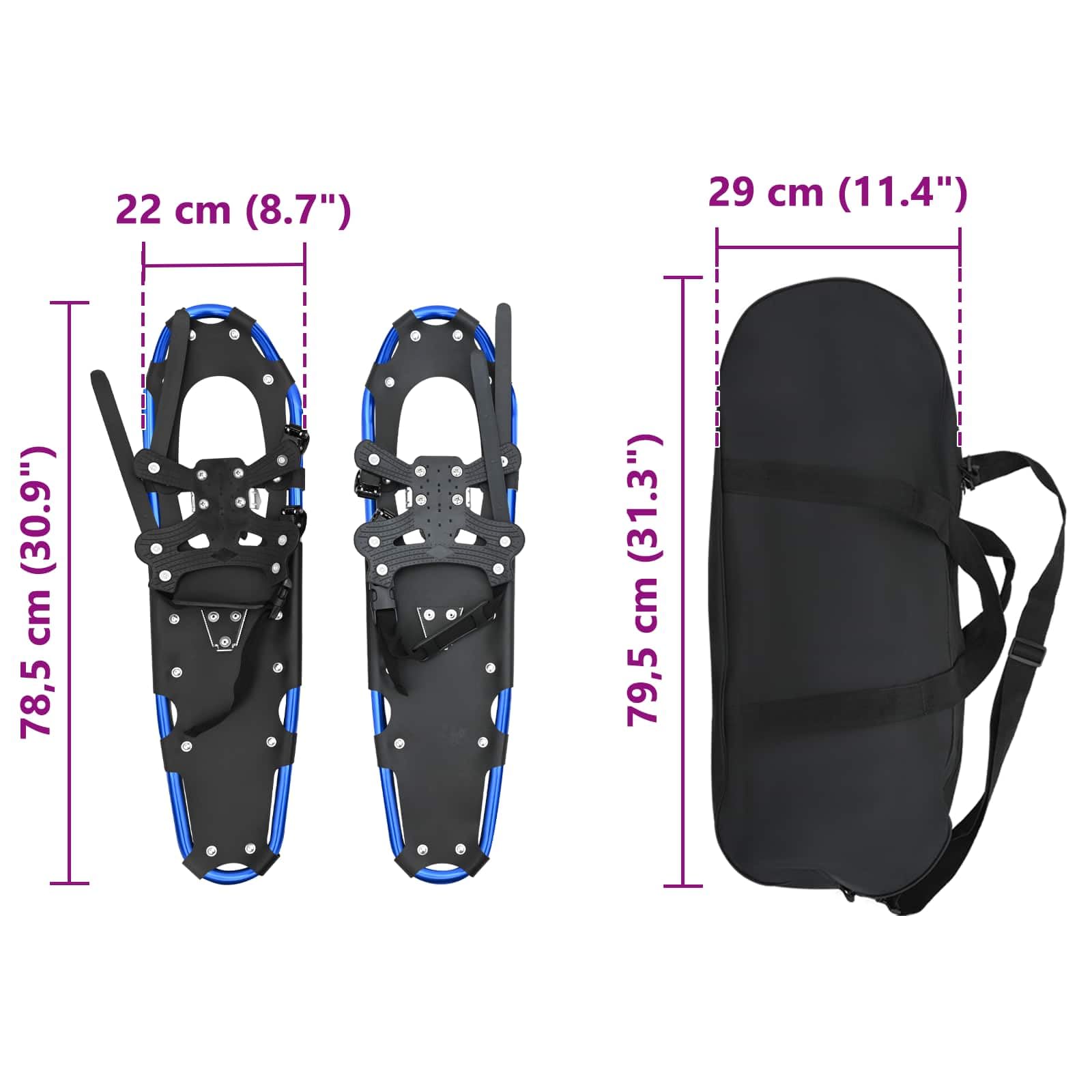 vidaXL Ciaspole 3 in 1 Blu e Nero 78,5 x 22 cm Alluminio e HDPE, Ciaspole in alluminio per il giardino, attrezzatura outdoor regolabile, accessori moderni per camminare sulla neve