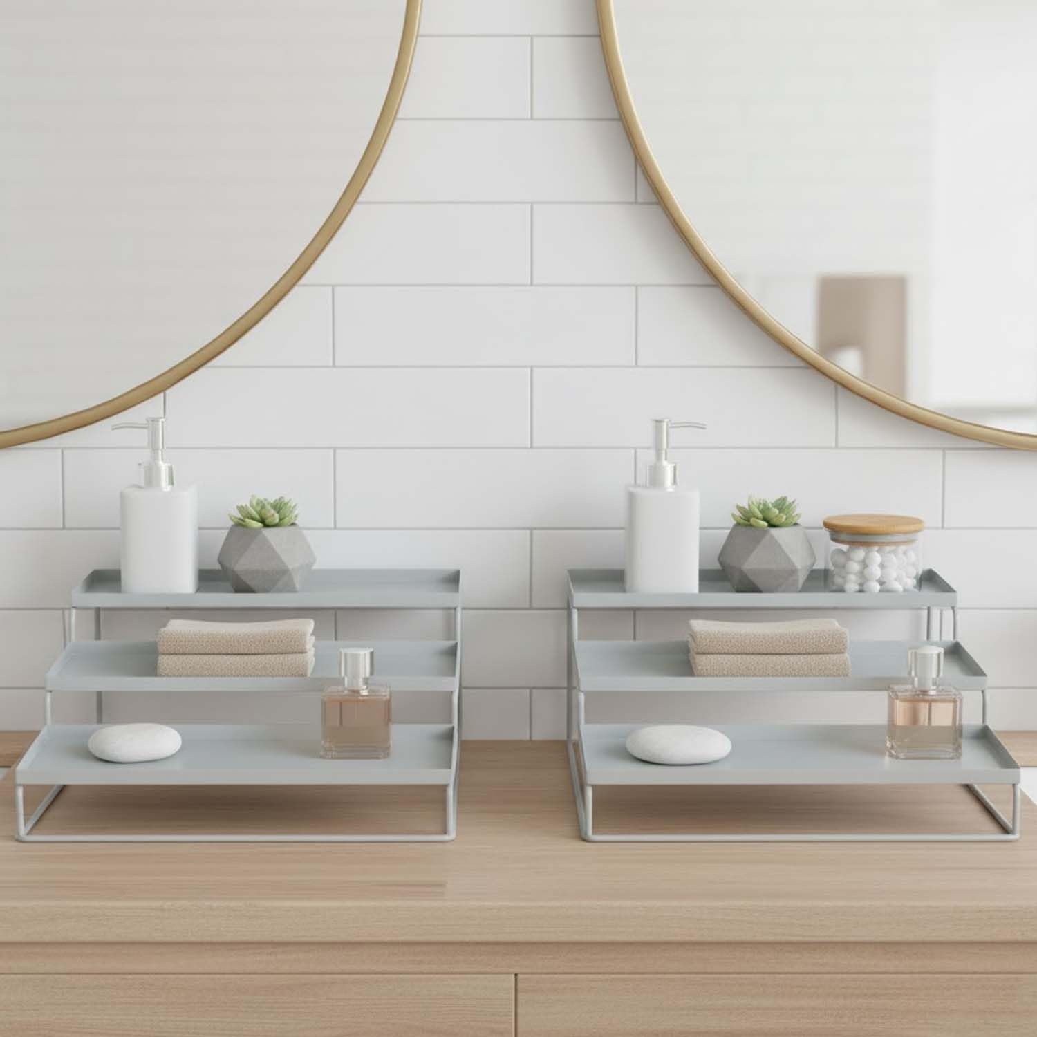 Go Hooked Spice Rack Organizer for Counter top 3-Tier Metal Spice Organizer Standing Rack Shelf Storage Holder for Kitchen Cabinet Pantry Bathroom Office (White, Pack of 2)