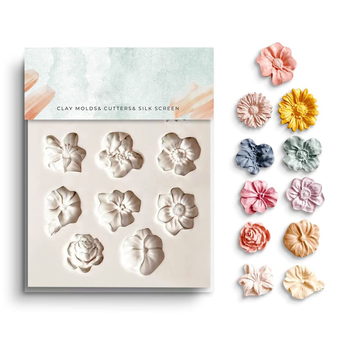 Excefore Flower Clay Molds - Daisy, Rose, Sunflower Polymer Molds for Jewelry Making - Different Size Flowers Silicone Molds for Earring Making