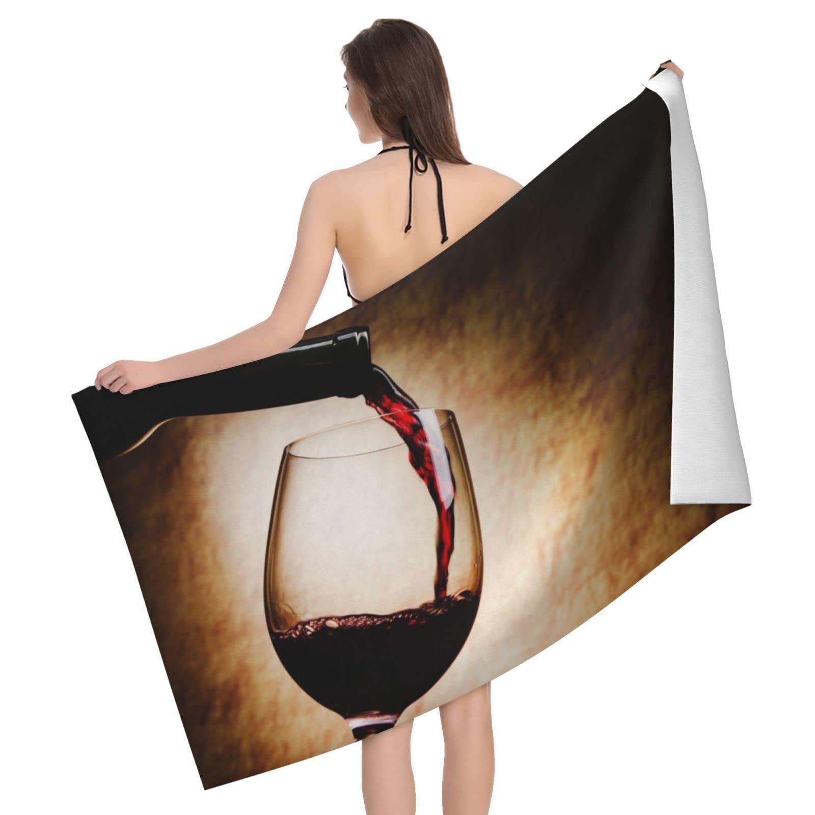 Lawenp Red Wine Glass Beach Towel, Lightweight Sand Free Quick Dry Microfiber Absorbent Bath Towel for Kids, Adults, Swimming, Bath, Yoga, Pool, Travel, Camping 32"X52"