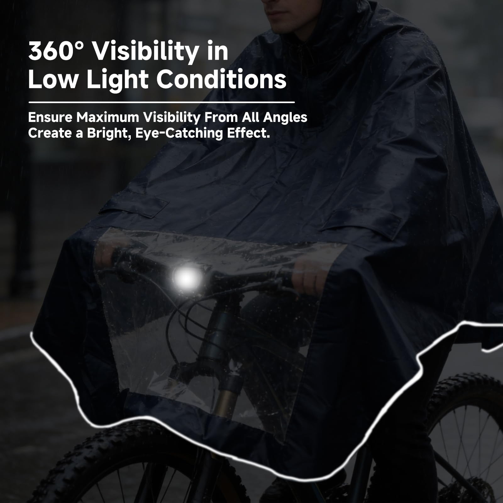 Regenponcho Fahrrad Damen & Herren Regenschutz Wasserdichter Regencape mit Kapuze & Sichtfenster Regen Cape Coat Regenjacke Regenponcho mit 360° Reflektorstreifen für Nachtfahrten Outdoor