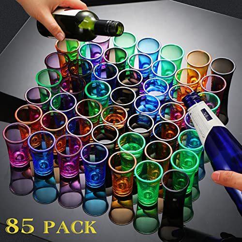 85 Pieces Unbreakable Colorful Shot Glasses Bulk, 1.4 Oz Heavy Base Shot Glass, Whiskey Shot Glass, Colorful Cute Shot Glasses, Clear Shot Glasses For Night Bar Game Bar Party Favor #TOP2