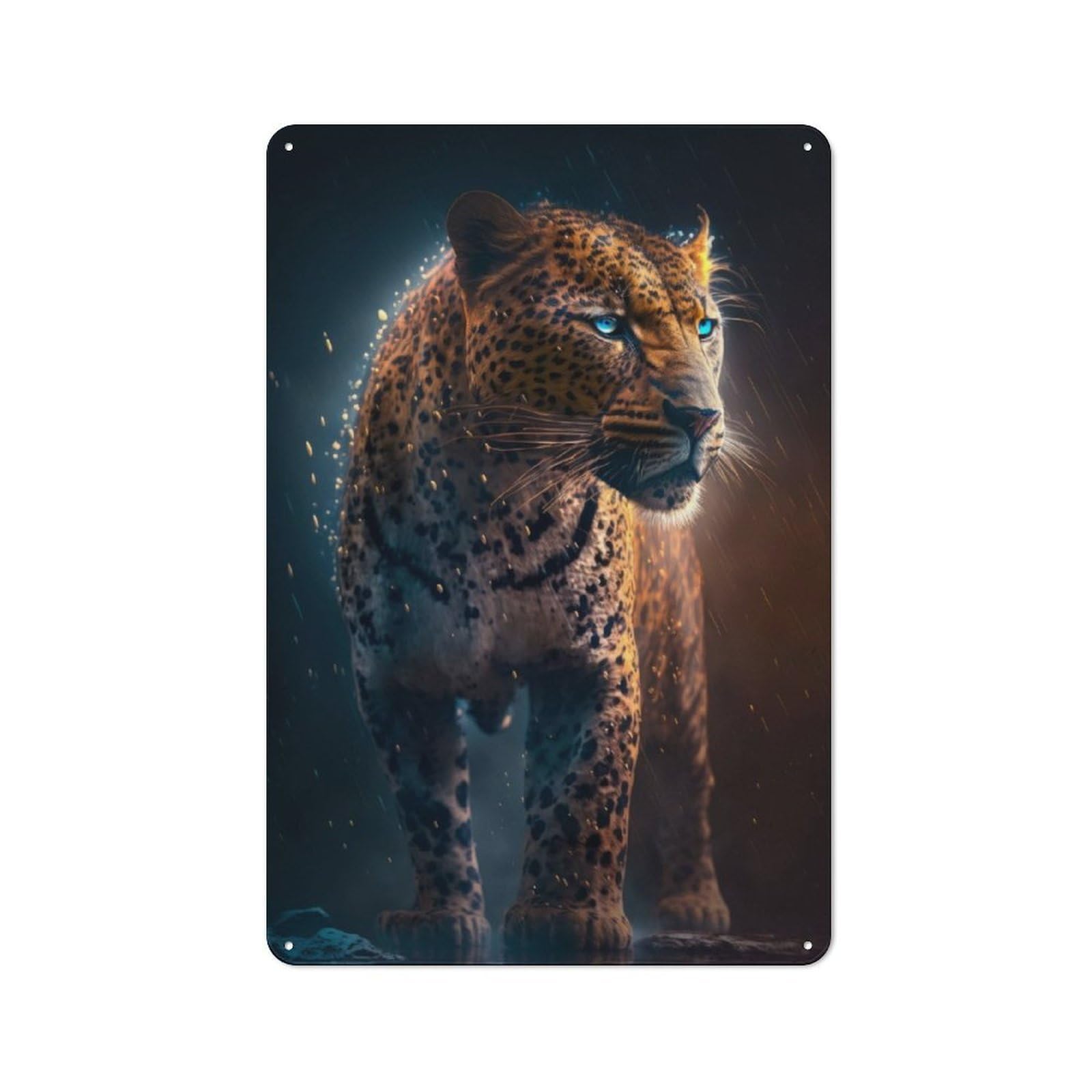Junmoney Blue Leopard Retro Tin Sign 30X20cm For Garden Room Or Summerhouse, A Housewarming Gift For Garden Room Decor Fans