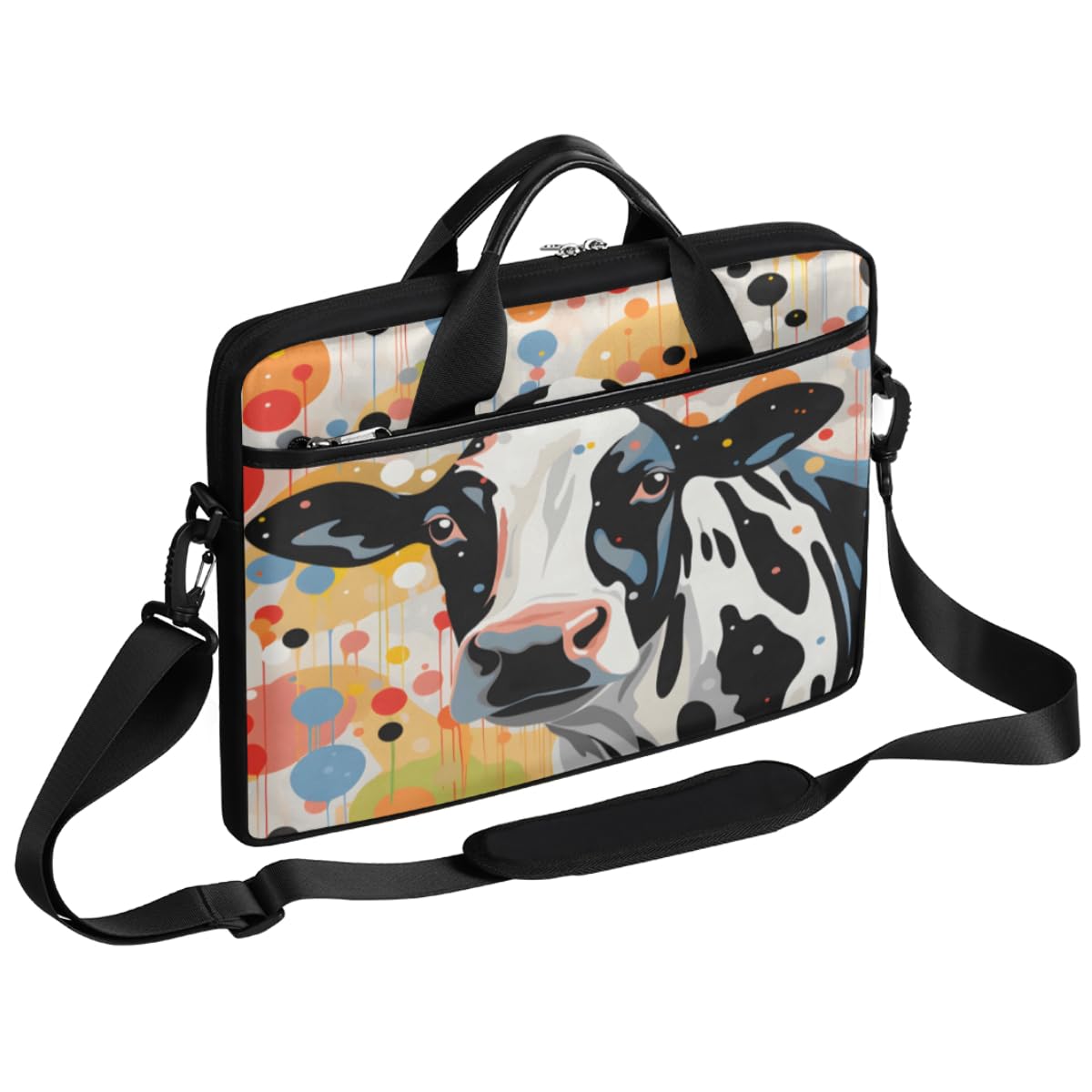 Laptop Shoulder Bag for Men Women Cow Print Sunflower Slim Briefcase Messenger Bag Waterproof Laptop Bag Carrying Case