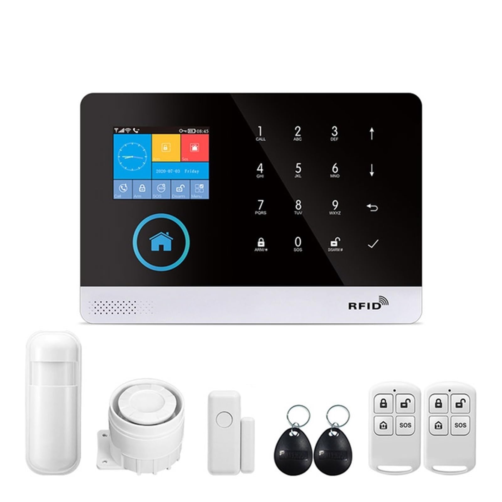 Sistema di Allarme di Sicurezza Domestica, di monitoraggio 'Allarme Intelligente for la casa gsm Host di Allarme Sicurezza con sensore Movimento e Tuya Smart App Steue(Set 2)