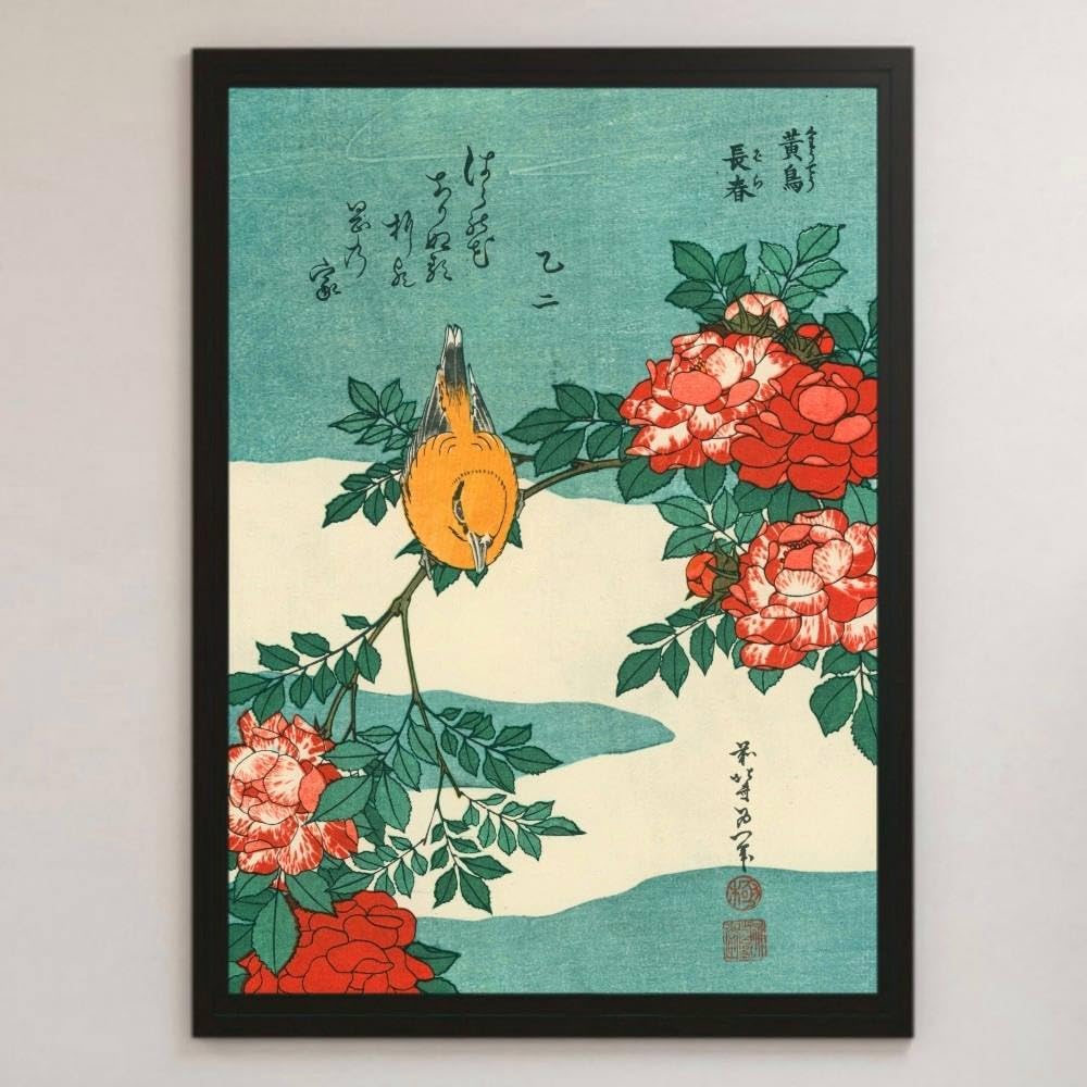 Amazon.co.jp: 葛飾北斎『黄鳥長春』浮世絵 錦絵 アート 光沢 ポスター