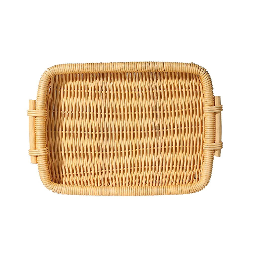ADUH Wicker Woven Basket Bread Tray Serving Rattan Woven Storage Fruit Basket Candy Snack Snack Plate Cutlery Tray (Size : Small)