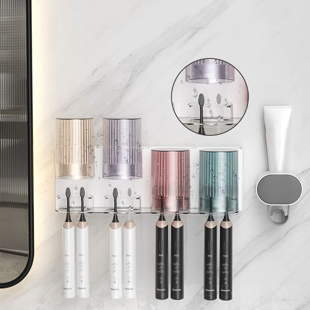 Estante para Cepillos de Dientes 2 Pezzi Porta di stoccaggio del Supporto da Denti a Parete con Un Kit di spremitura Automatico del distributore di dentifricio Automatico(A)