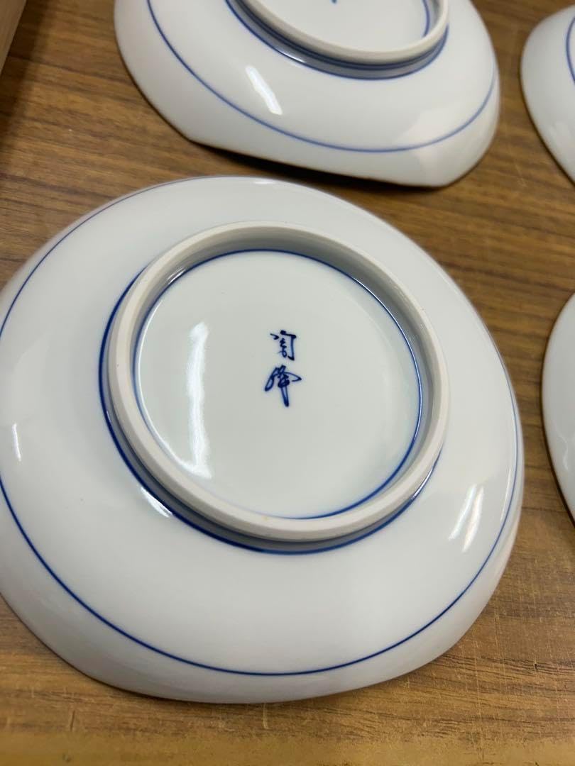 京焼 清水焼 陶峰造 染付冨士月暦 皿 5客 共箱