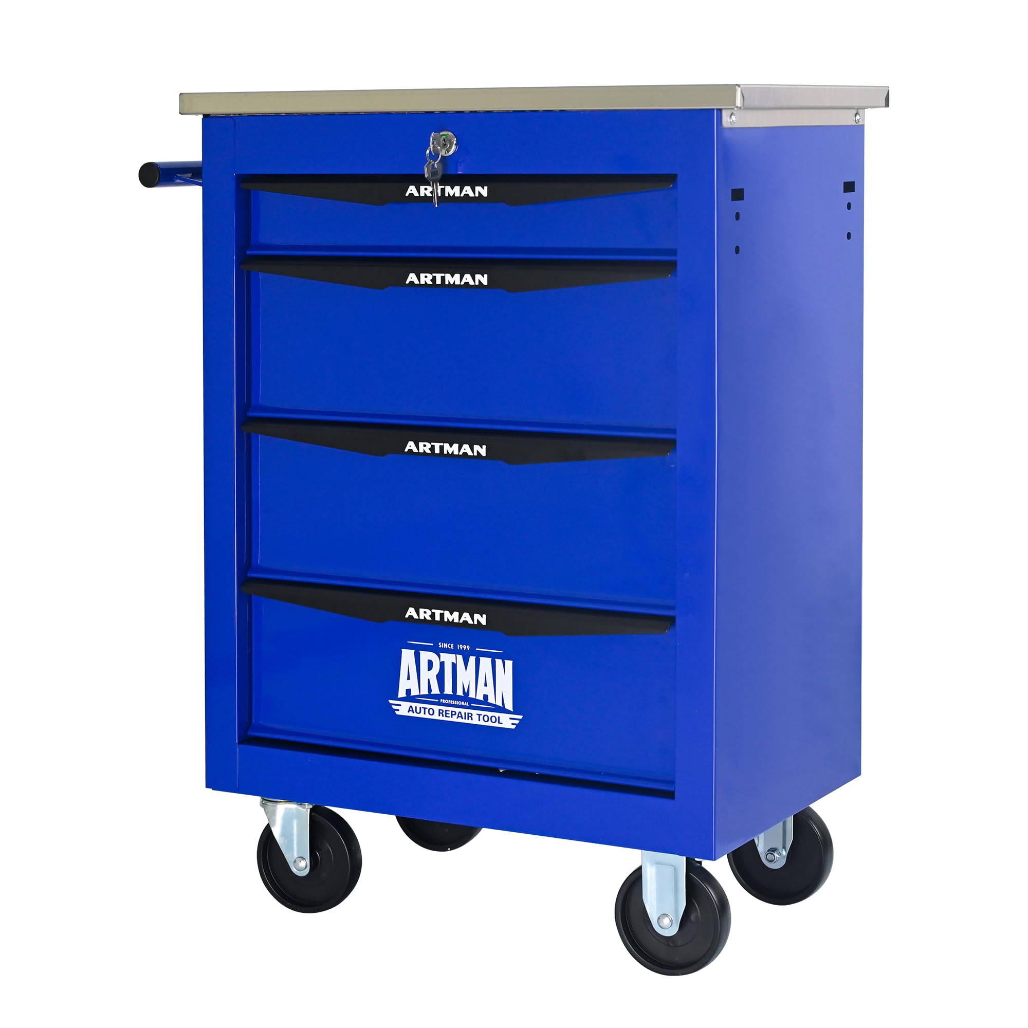 Generisch Carrello portautensili a 4 cassetti, con ruote e cassetti, 15 kg per cassetto, struttura in acciaio, verniciato a polvere, piano di lavoro e ganci, per garage/officina
