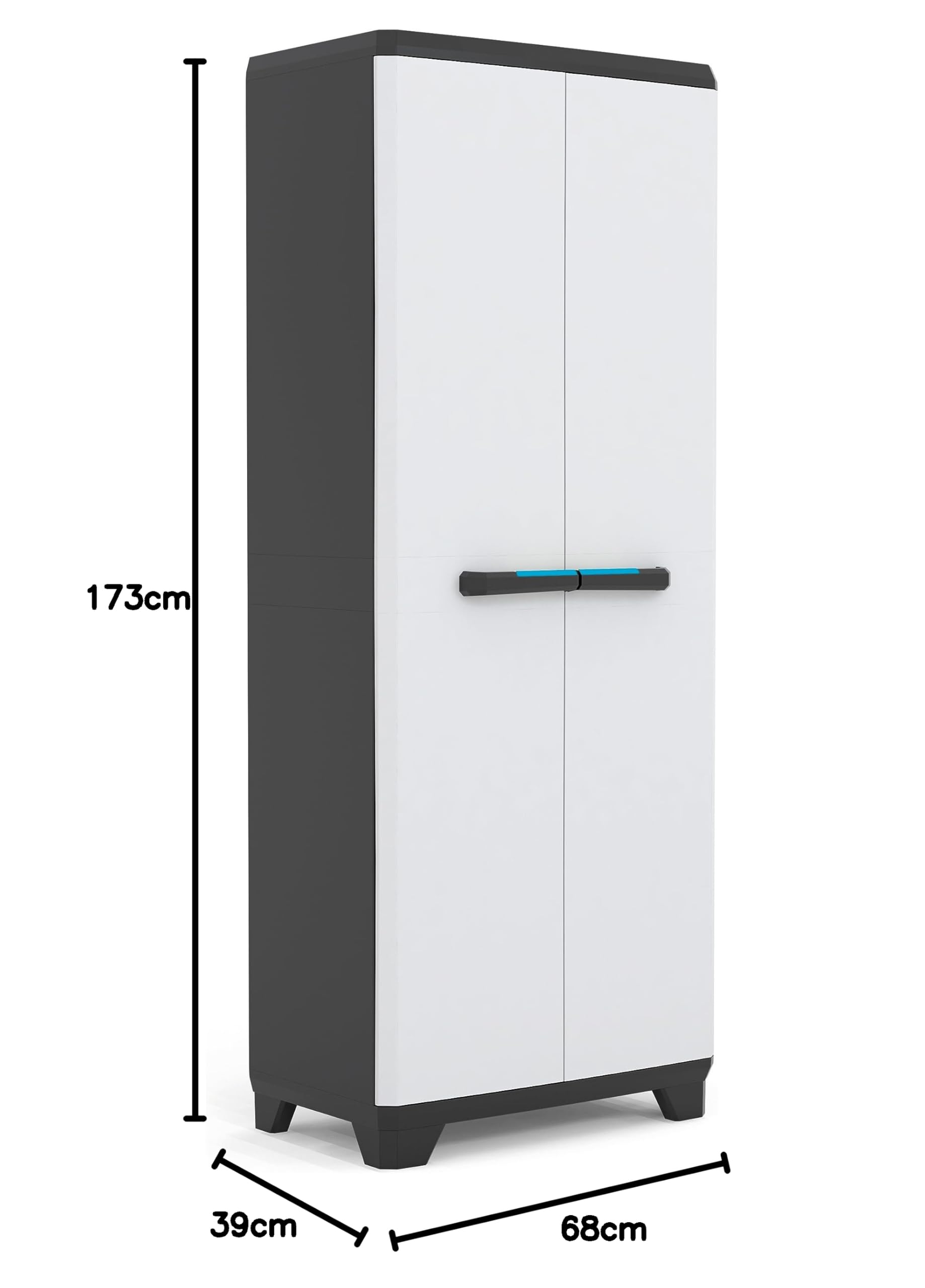 Ondis24 Kunststoffschrank Haushaltschrank Royal Multifunktionsschrank abschließbar mit Füßen 68 x 39 x 173 (H) cm, schnell aufgebaut, bewährtes Modell (173 cm, 1)