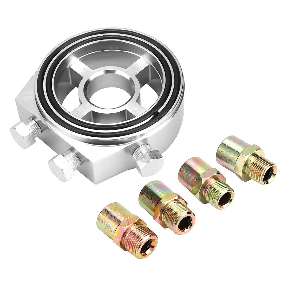 Piastra Sandwich Filtro Olio Universale in Alluminio, Adattatore per Filtro Olio con Attacchi M20, M18, 3/4″ UNF e 3 Porte 1/8″ NPT, Raffreddatore Olio e Sensori