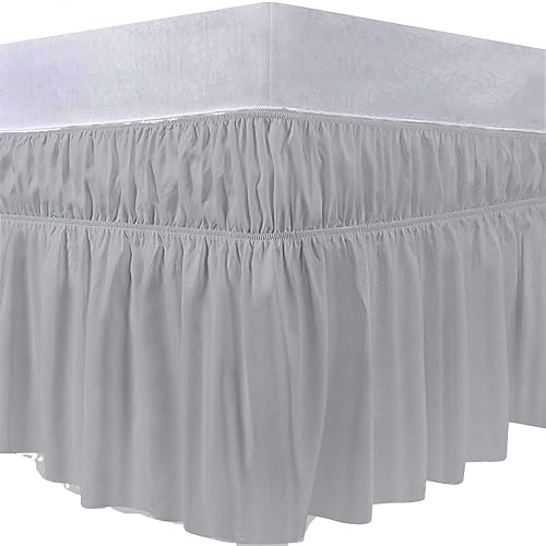 Miniatura 49 de Falda de cama con volantes envolvente con cinturón elástico ajustable, caída de 14 pulgadas, fácil de poner y quitar, mezcla de volantes de polvo