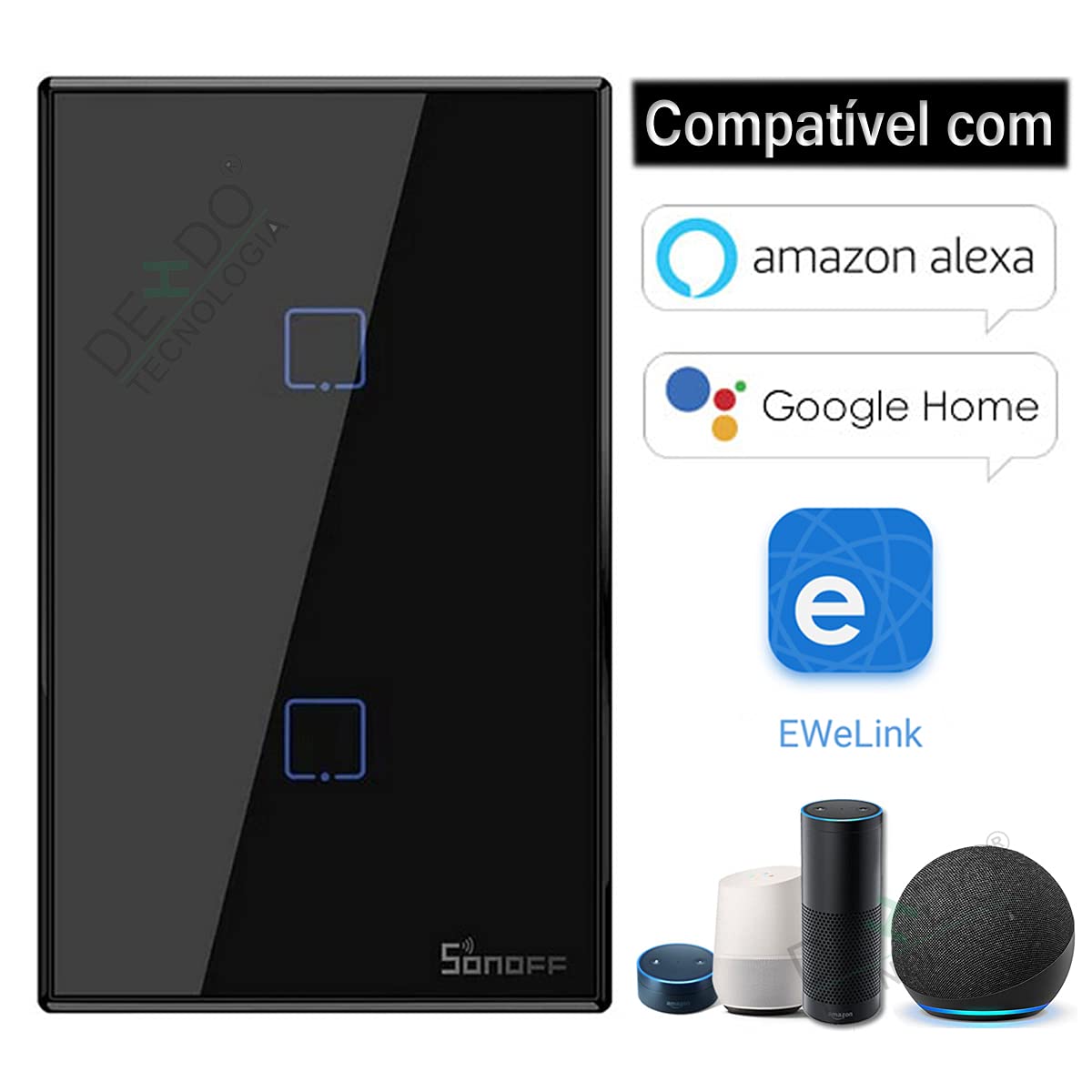 Sonoff T3US2C-TX Interruttore a parete Nero touch Wifi serie TX US a due tasti