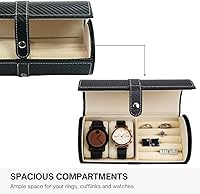 Vista 7 de Reloj de viaje y funda para gemelos estilo rollo negro carbono