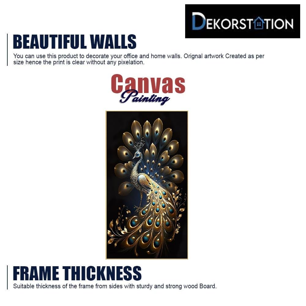 DEKORSTATION Panoramic Golden Peacock Design Canvas Framed Wall Painting for Living Room |Bedroom | Office | Drawing room |Hotel Wall Decoration (18 Inch x 12 Inch) 3