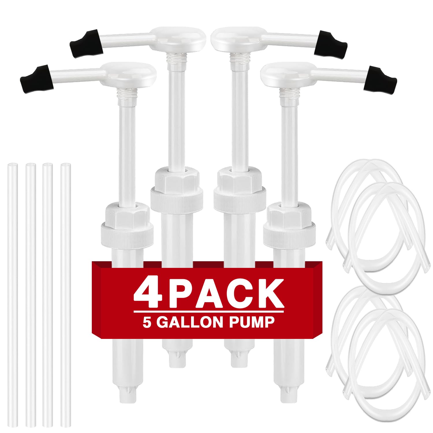 DupakSYS4 Pack 30cc Pump for Large Gallon Bucket, 5 Gallon Pump Dispenser 38-400, Cap Included to Avoid Dripping, with 50cm Extended Tube, Great for Shampoo, Conditioner, Soap, Laundry, Detergent, Oil & More