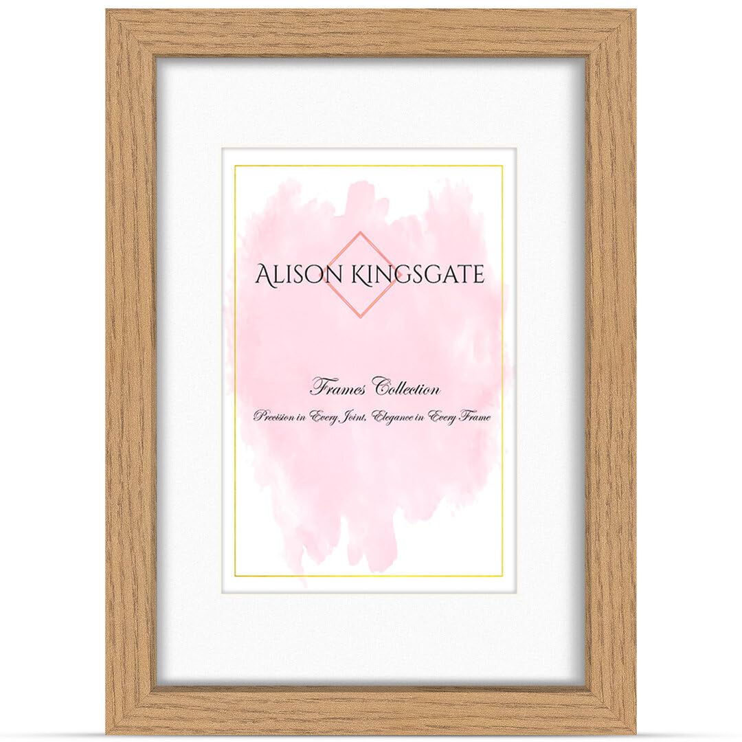Alison Kingsgate A5 OAK Picture Frame with Mount for A6 Photo β Engineered Wood Picture Frame with Precision Cut Cardboard Mount β Ideal for Posters β Multiple Sizes & Colours Available
