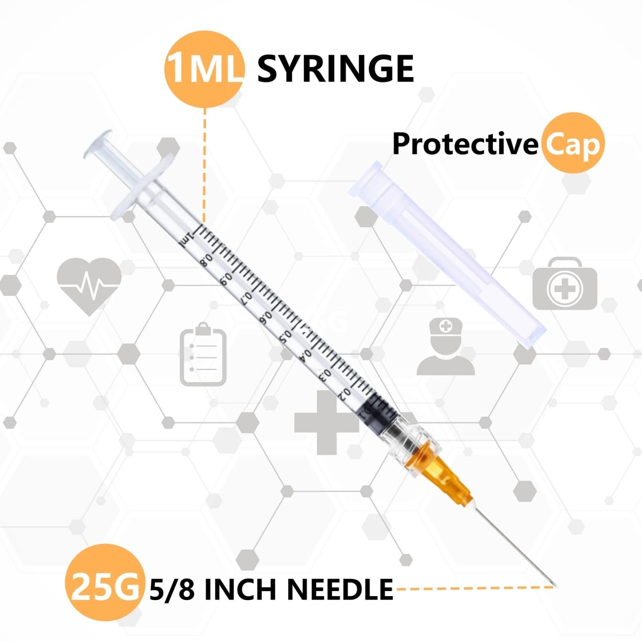 1ml Syringes with Needles 25G 5/8 inch, Lab Sample Injection Syringes for Industrial Scientific Labs, Liquids Measuring and Dispensing - 50 Pack/Box — Amazon image 2