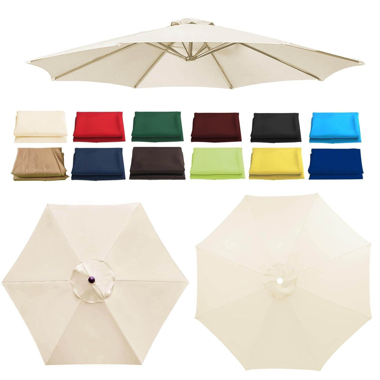 QIQVIV 2m/2.7m/3.0m Patio Umbrella Replacement Canopy, Parasol Canopy Replacement Parts For Outdoor Terraces, UV Sun Protection And Water Resistant(White,(8Rib) 3.0m/118in)