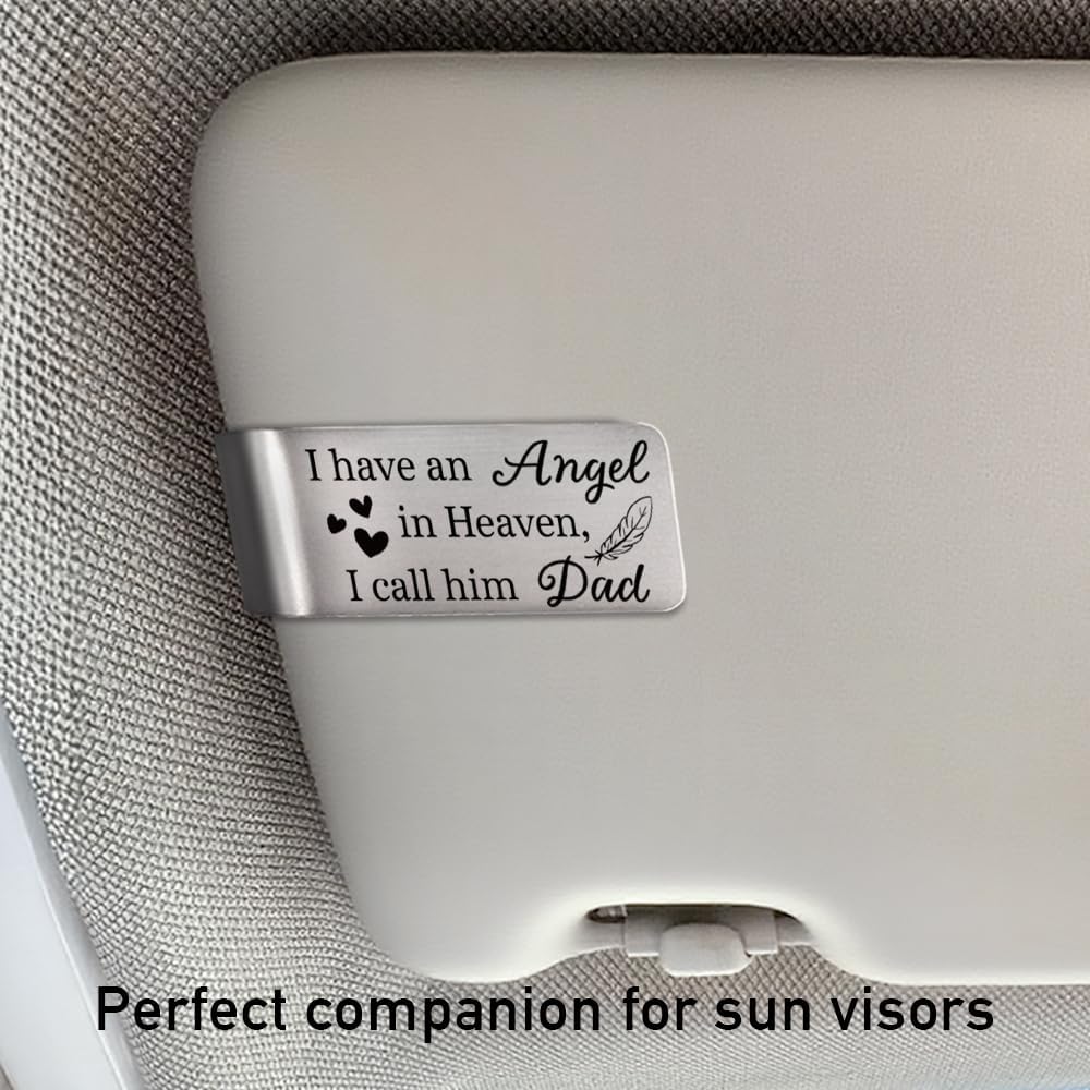 I Have an Angel in Heaven I Call Him Dad Visor Clip for Cars, Sympathy Gifts for Loss of Dad, Dad Memorial Gifts, Car Accessories in Memory of Father, Bereavement Present for Loss of Father