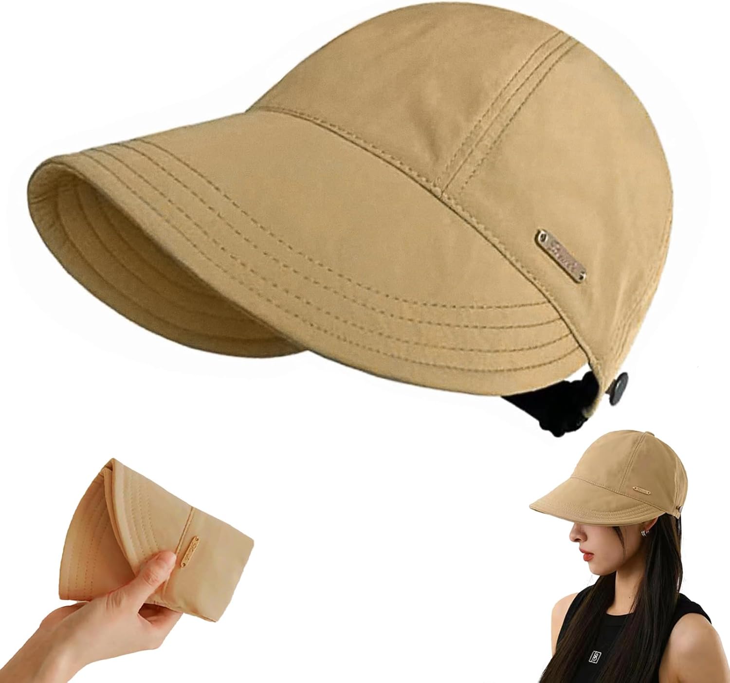 huablo]UPF 50+Womens Sun Hat UV Protection Hiking Fishing Hats Wide Brim Hat Adjustable Ponytail Packable Sun Cap
