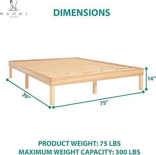 Miniatura 50 de Naomi Home Base de cama de metal de 14 pulgadas con plataforma de metal de alta resistencia (no necesita somier), color negro Negro -,Natural,Blanco