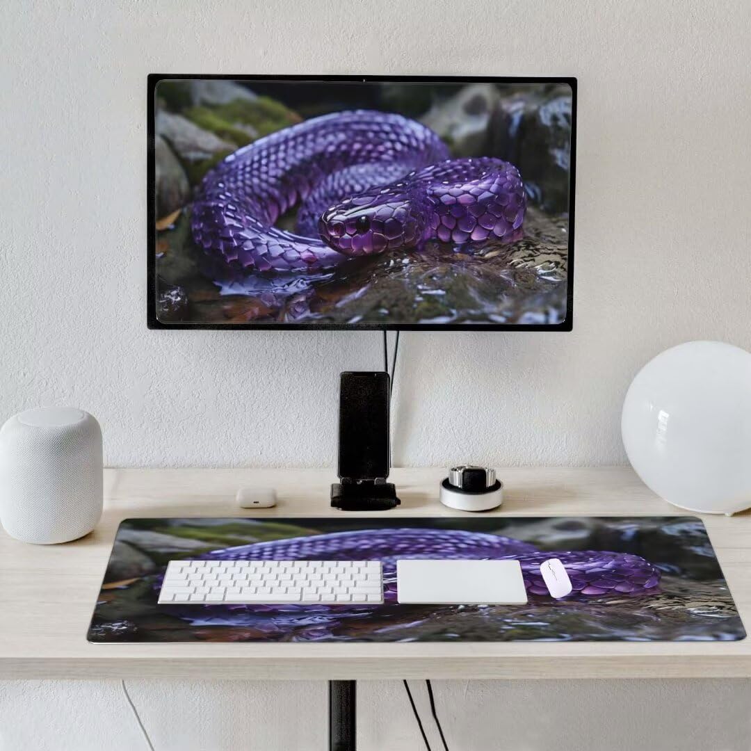 Alfombrilla de ratón 1400x600x3 MM, Alfombrilla Ratón XXL Extendida de Gran Tamaño con Bordes Cosidos, Base de Goma Antideslizante Almohadilla para Teclado, Serpiente púrpura S-12857