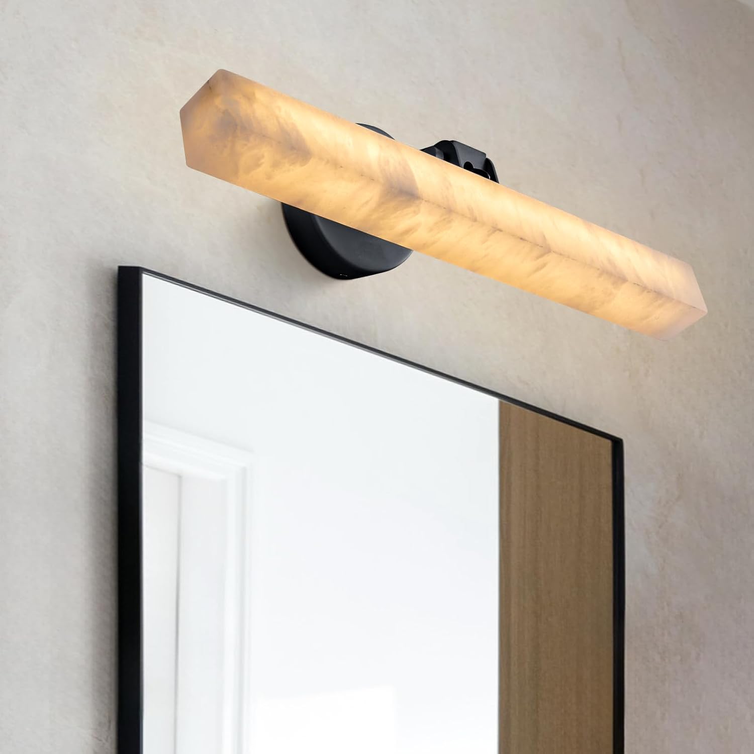 Black Picture Light, 18 in Alabaster Vanity Light Upgraded Material Spanish Natural Marble Picture Lights for Wall Hardwired, Alabaster Wall Sconce for Bathroom over Mirror, Bedroom, Artwork, Hallway