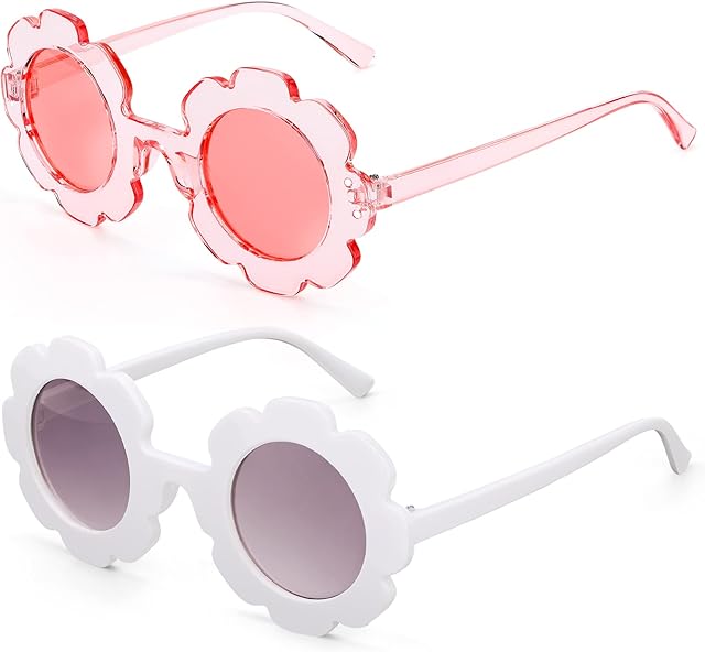 Greoer Round Flower Kids Sunglasses Fashion Baby Sunglasses Lovely Outdoor Beach Protection Sunflower Shaped Sunglasses Boys Girls Flower Frame Sunglasses for Baby Teen Boys Girls