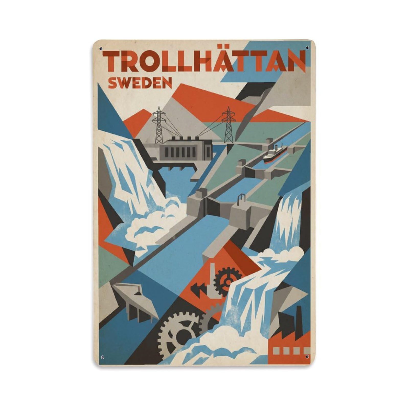 Sweden Trollhattan Vintage Travel Metal Tin Sign Plaque Wall Decor for Cafe, Club Bar, Office, Garden Metal Poster 8x12Inch