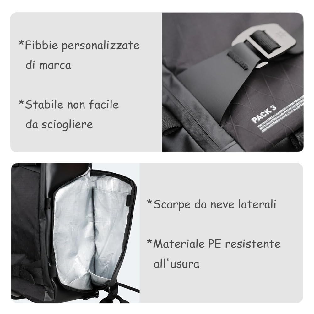Borsa Da Sci Uomo Nero All'aperto Classico Antineve Borsa | scarpe da neve snowboard sacchetti da neve specchieri da neve grande capacità