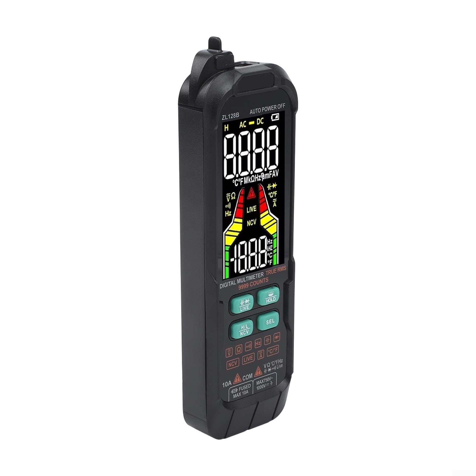 Multímetro digital True RMS 9999 Counts, NCV Live Line Tester con pantalla LCD, medidor de resistencia de capacidad de temperatura para ZL128B(ZL128B)