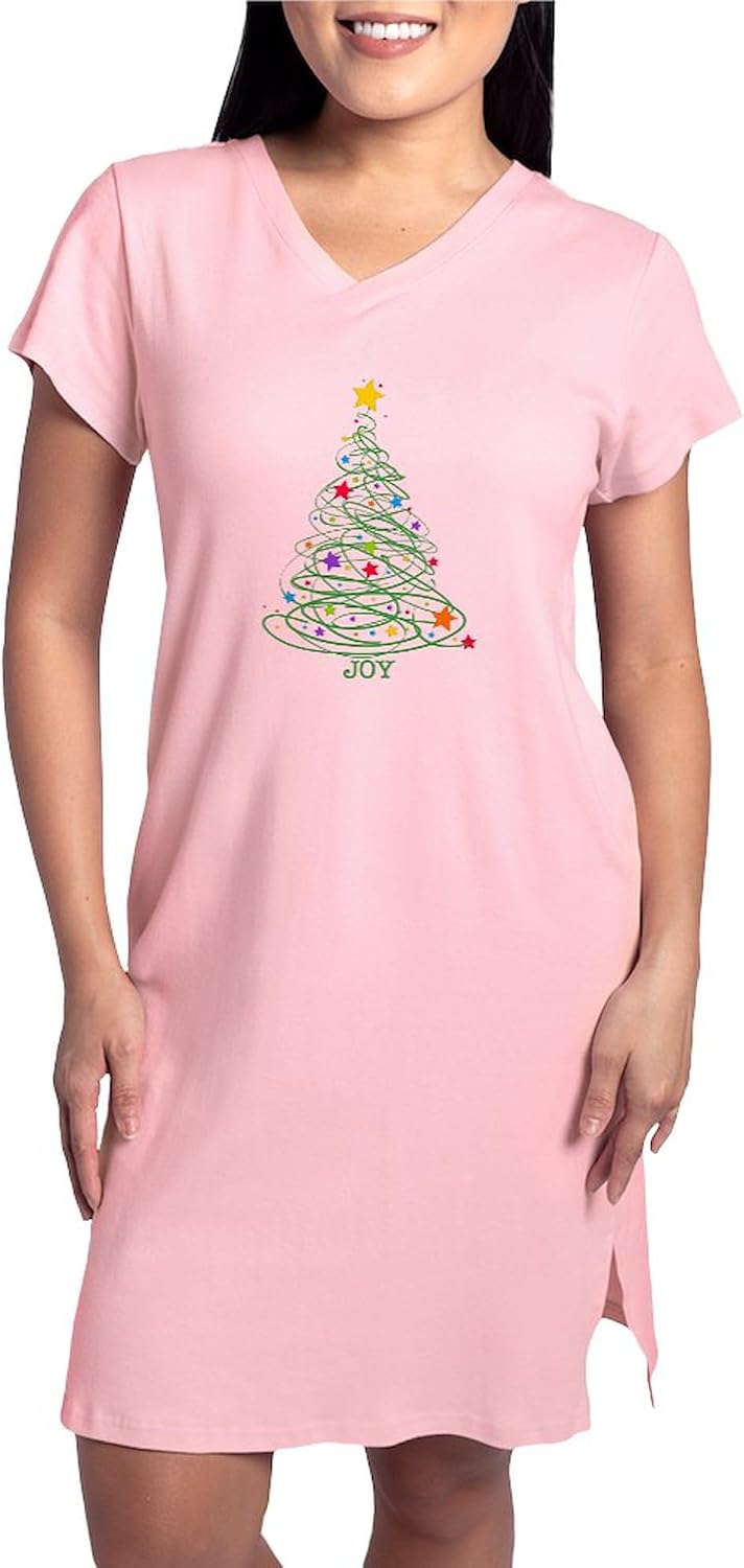 CafePress Swirly Christmas Tree Women's Nightshirt, Soft Long Pajama Shirt, Cotton PJs/Pyjamas Pink