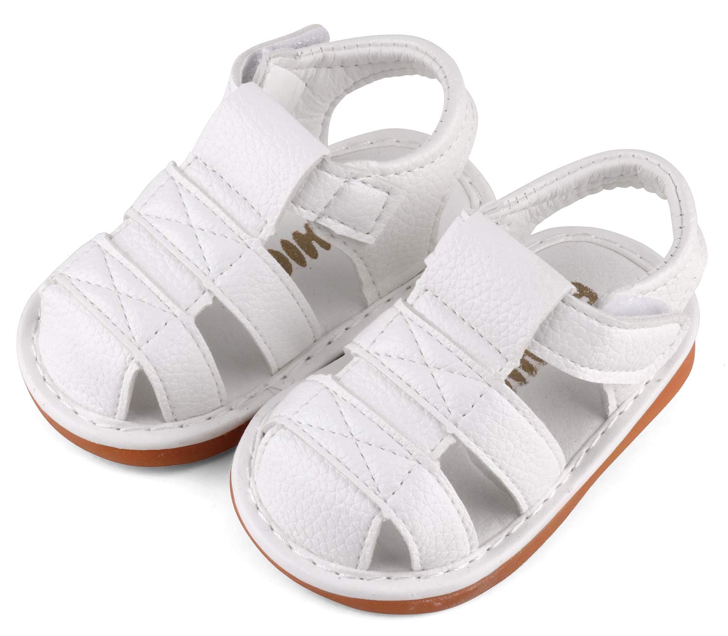 QIETION Toddler Boys & Girls SqueakySandals Baby First Walkers Sandals Closed-Toe Anti-Slip Rubber Sole Shoes White (Foot Length 11cm/4.33in) X313-WT16