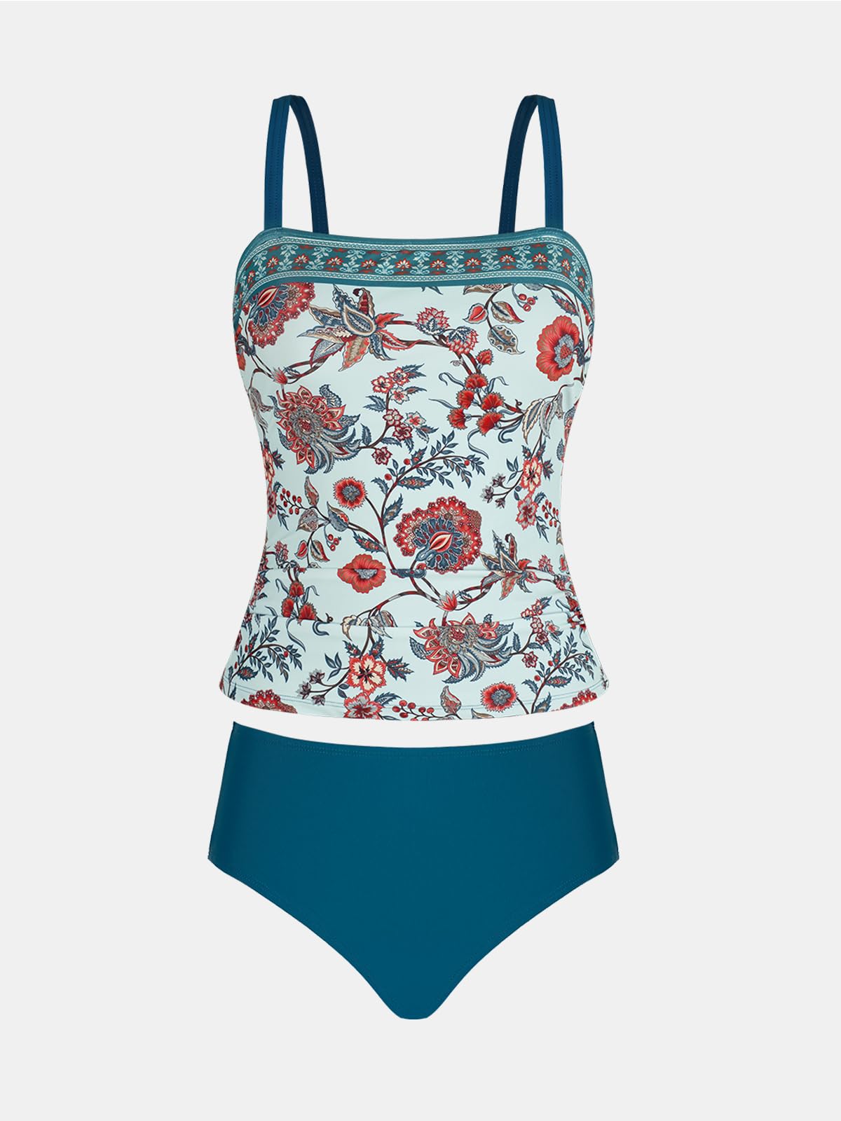 CUPSHE Conjunto de tankini de dos piezas para mujer, cuello cuadrado, tirantes ajustables, trajes de baño fruncidos