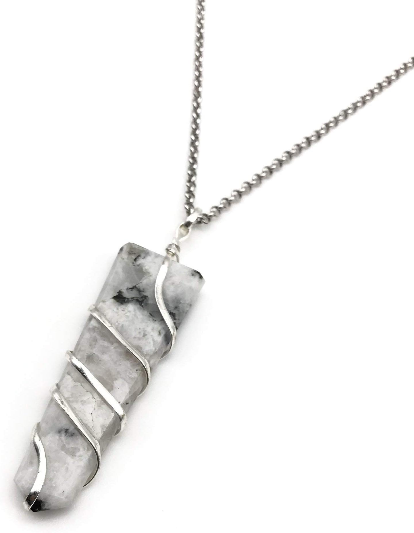 Natural Raw Rainbow Moonstone Crystal Pendant Necklace 22 inches for women men unisex