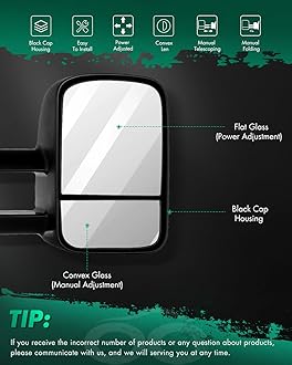 SCITOO Tow Mirrors Compatible with 1988-1998 for Chevy for Silverado for GMC for Sierra 1500 2500 3500 Truck Black Towing Mirrors with Power Left Right Side