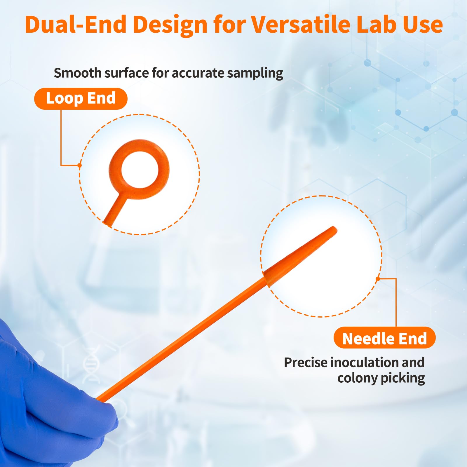 Biologix 100pcs 10µl Disposable Inoculating Loops Sampling Rod Disposable Inoculating Loop, Orange Sterile