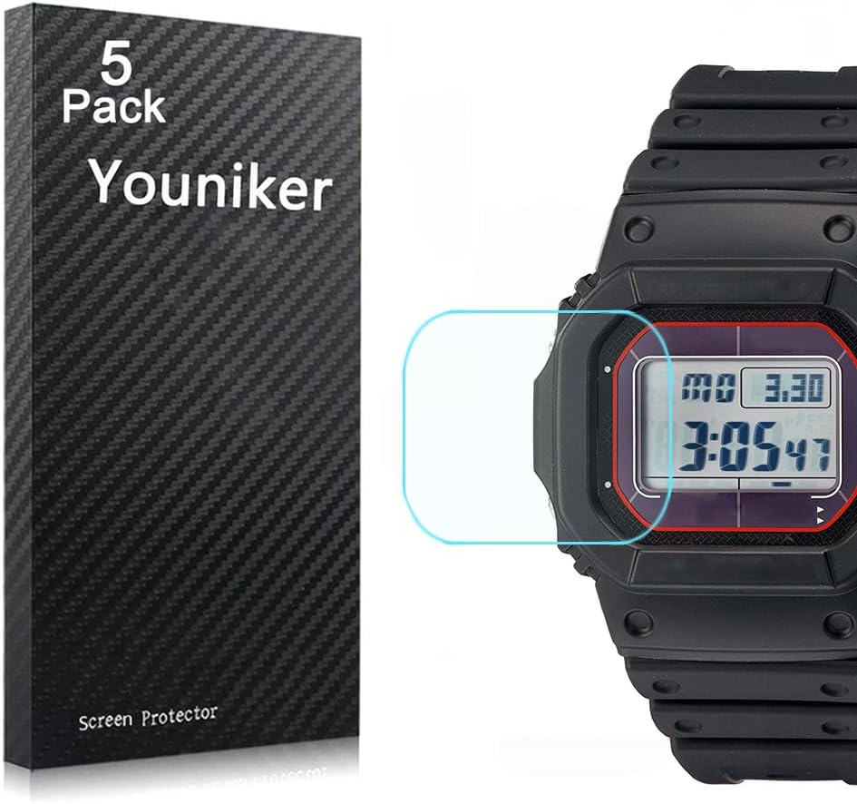 Youniker 5 Pack Compatible for GWM5610 Screen Protector Film for GW-M5610 Watch Screen Protector Foils Crystal Clear HD Anti-Scratch Anti-Fingerprint