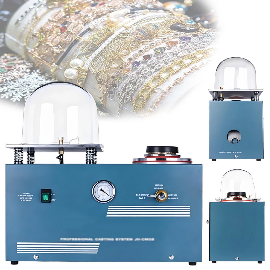 QianCruxtacy Vacuum Casting Machine Jewelry, with 2L Chamber & Digital Display, Professional Lost Wax Casting Kit for Gold Silver Copper with Graphite Crucible & Auto Clamp Wax Injector